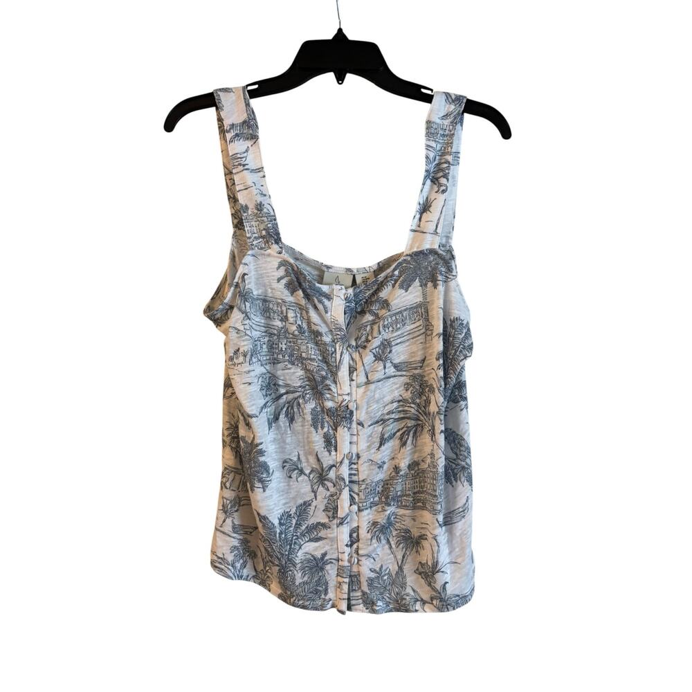 Joie Women’s Linen Blend Button Up Tank Top Palm Trees Print Size Medium NWOT